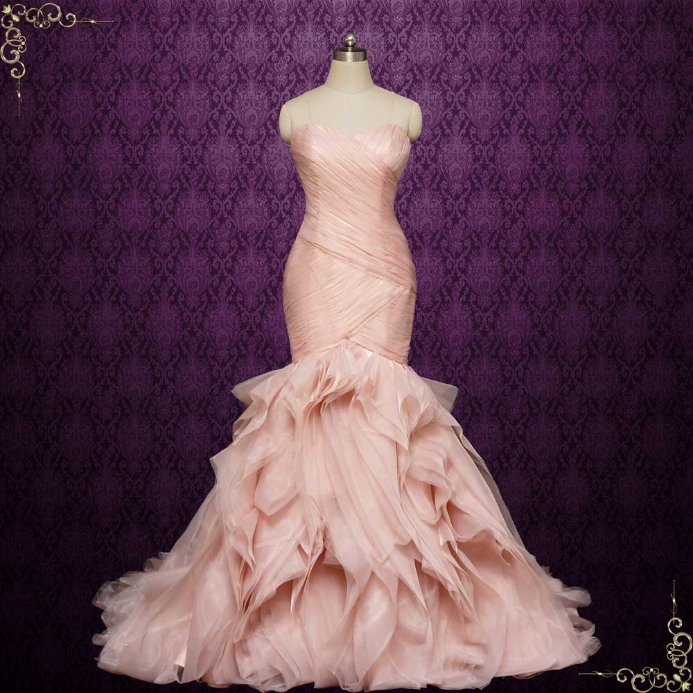 Blush Floral Lace Tulle Wedding Dress Bridal dress Light Pink Straps Pearls  NEW | eBay